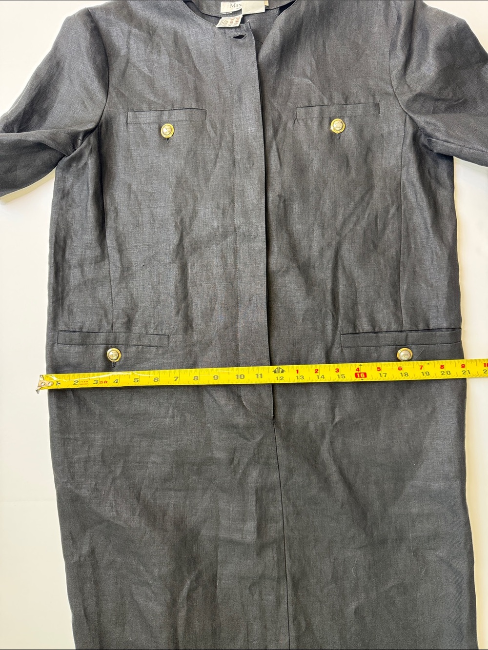 MAXMARA Vintage 100% Linen Black Short-Sleeve Lady Shift Dress Minimal Preppy 10 - Picture 12 of 14